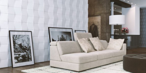 3D Дизайнерская панель из гипса KVADRO-gamma в покрытии PLATINUM МАТ, 200x200x30 мм