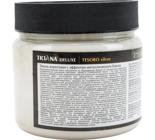 Эмаль акриловая с эффектом металлического блеска серебро (0.4 л) TICIANA DELUXE Tesoro