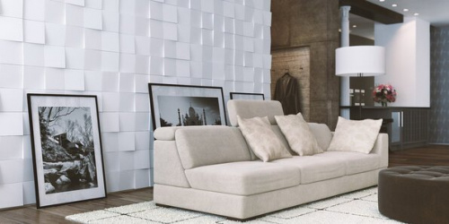 3D Дизайнерская панель из гипса KVADRO-gamma в покрытии PLATINUM МАТ, 200x200x30 мм